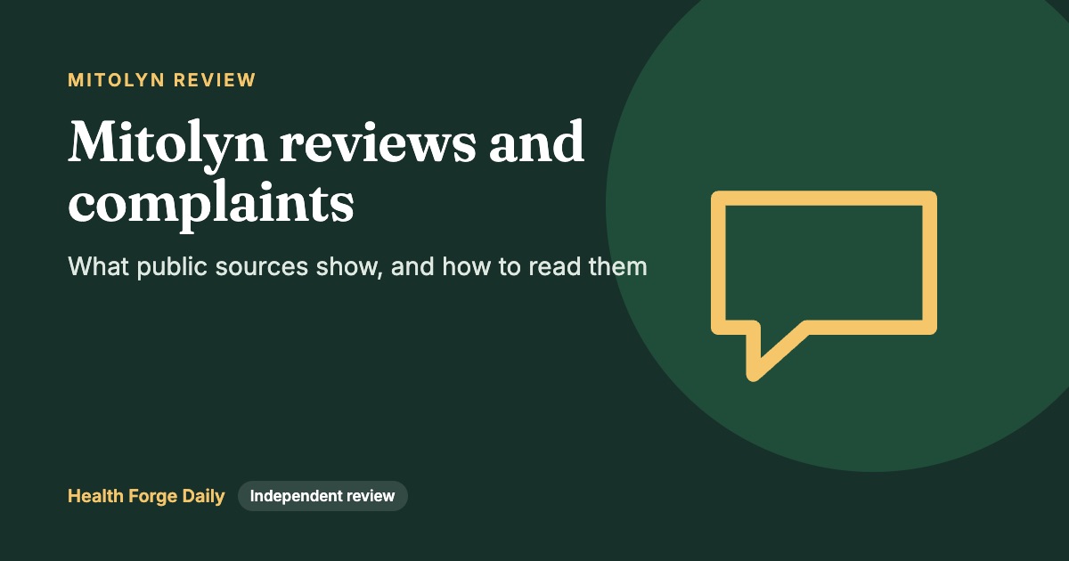 Summary card of Mitolyn review sources comparing the archived Trustpilot score, the two BBB F ratings and the unsourced sales page counts